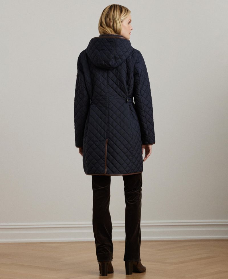 Petite Hooded Quilted Faux-Suede-Trim Coat