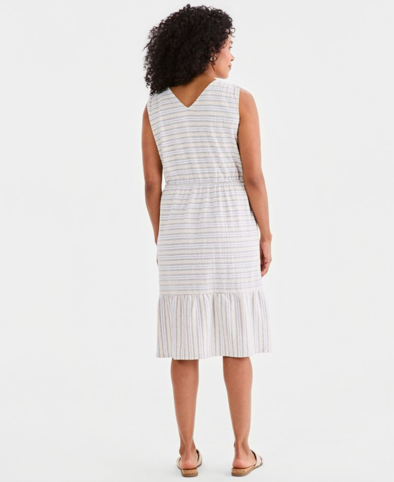 Women's Striped Tie-Waist Midi Dress