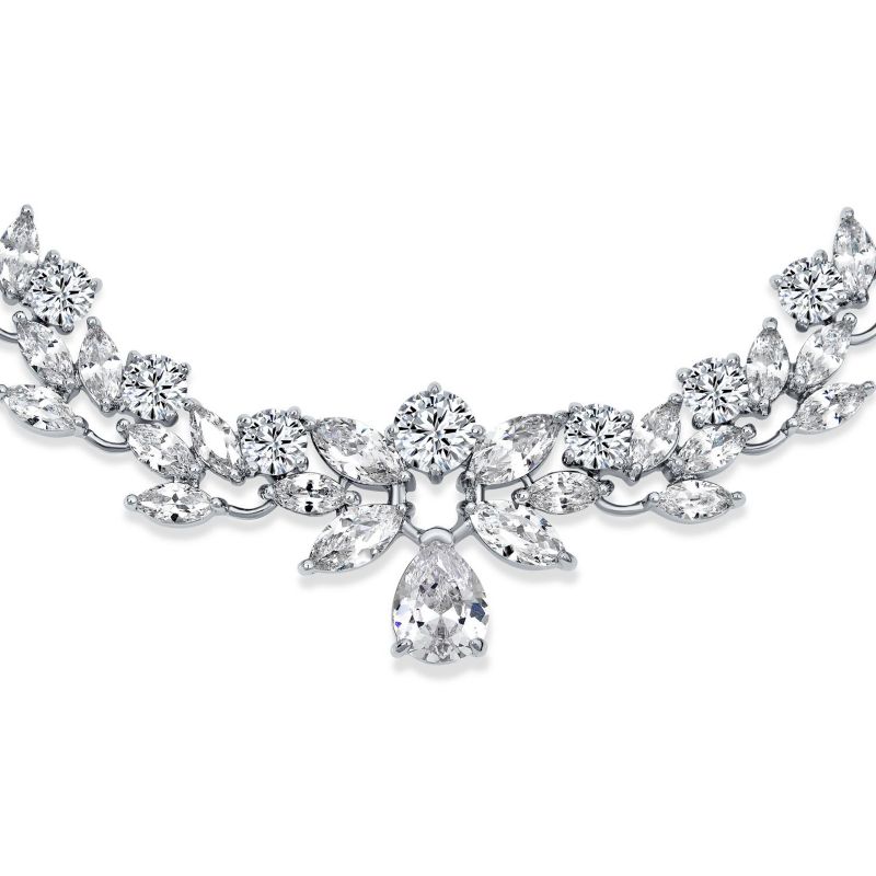 Classic Teardrop Aa CZ Statement Collar Tennis Necklace Silver Plated