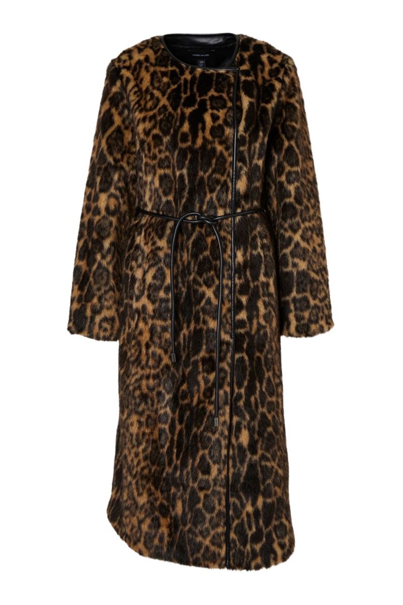 Women's Faux Fur Collarless Tie Belted Midi Coat