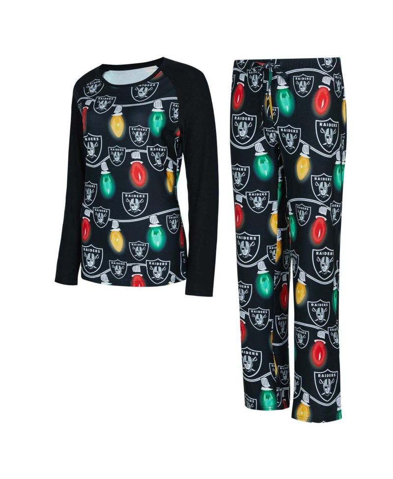 Women's Las Vegas Raiders Garland Knit Raglan Long Sleeve T-Shirt Pants Set