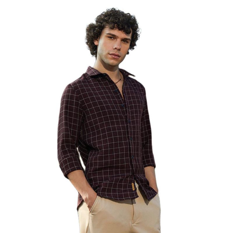 Men's Mocha Brown Graph-Check Shirt
