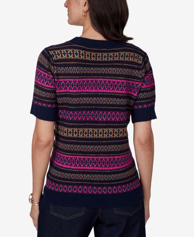 Petite Fair Isle Short-Sleeve Scoop Neck Sweater