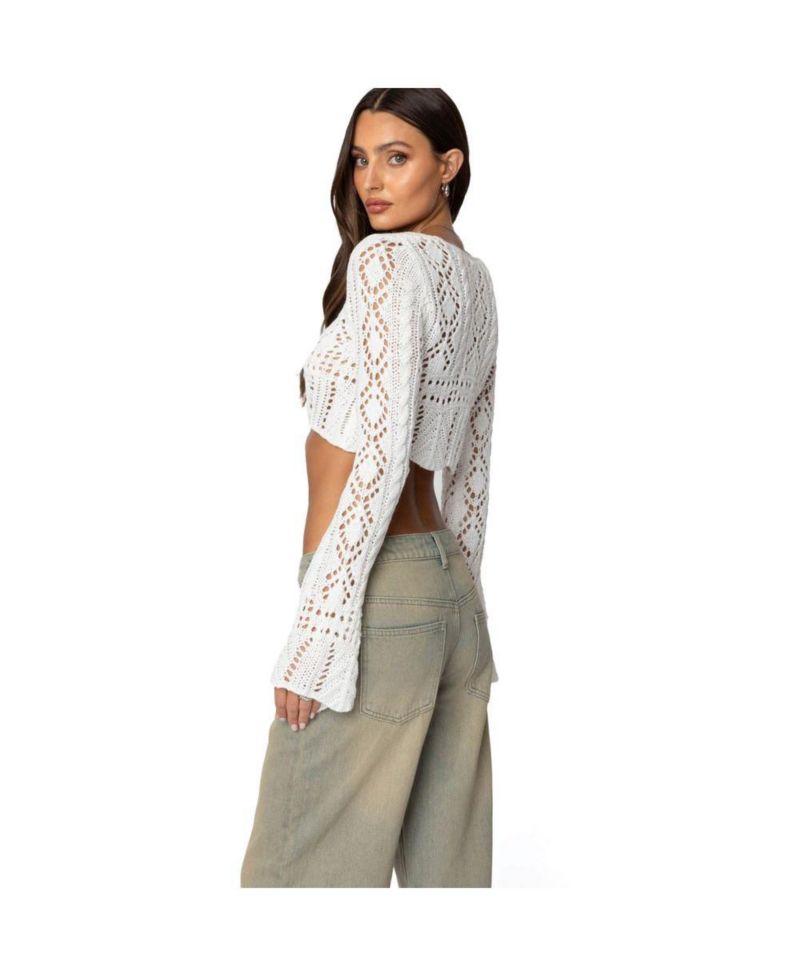 Women's Tie Front Crochet Crop Top