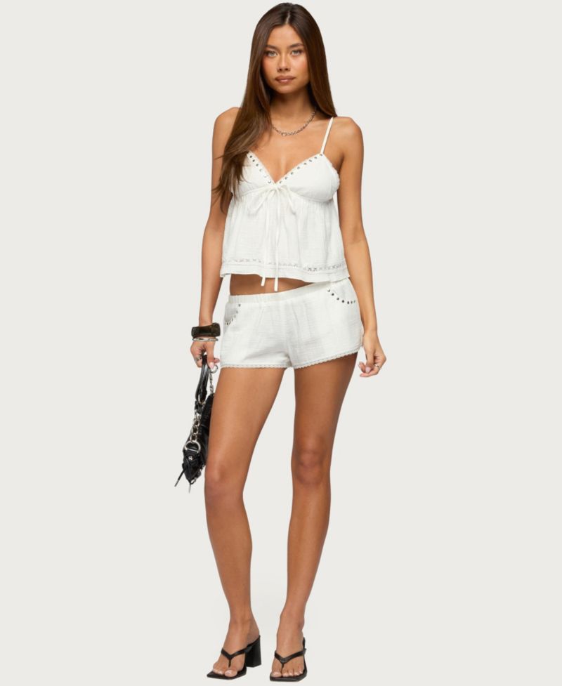 Women's Kaydee Studded Textured Woven Babydoll Top