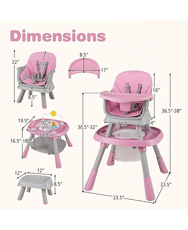 Baby Baby 16-in-1 Convertible High Chair with Activity Center and Rotating Booster Seat