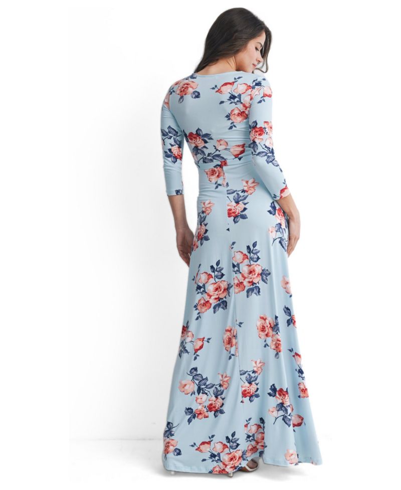 Women's Floral Nursing Wrap 3/4 Sleeve V-Neck Maxi Dress
