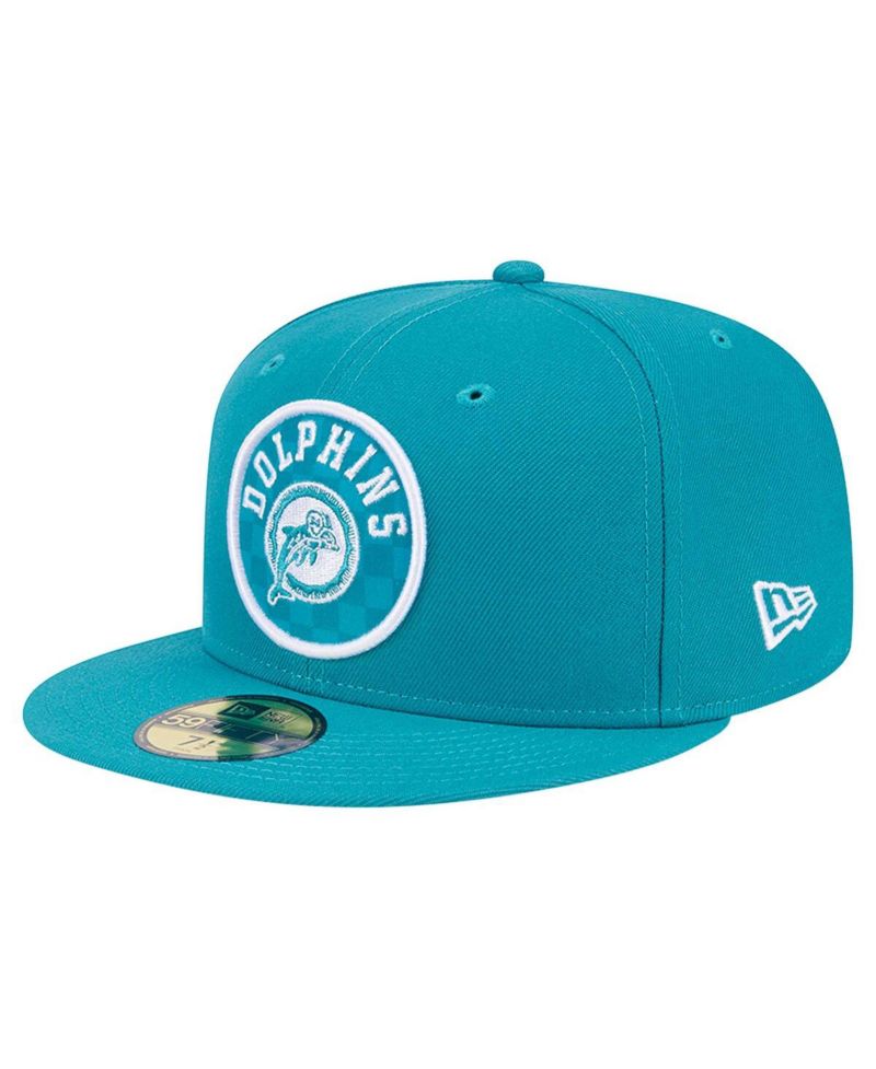 Men's Aqua Miami Dolphins Checkered 59FIFTY Fitted Hat