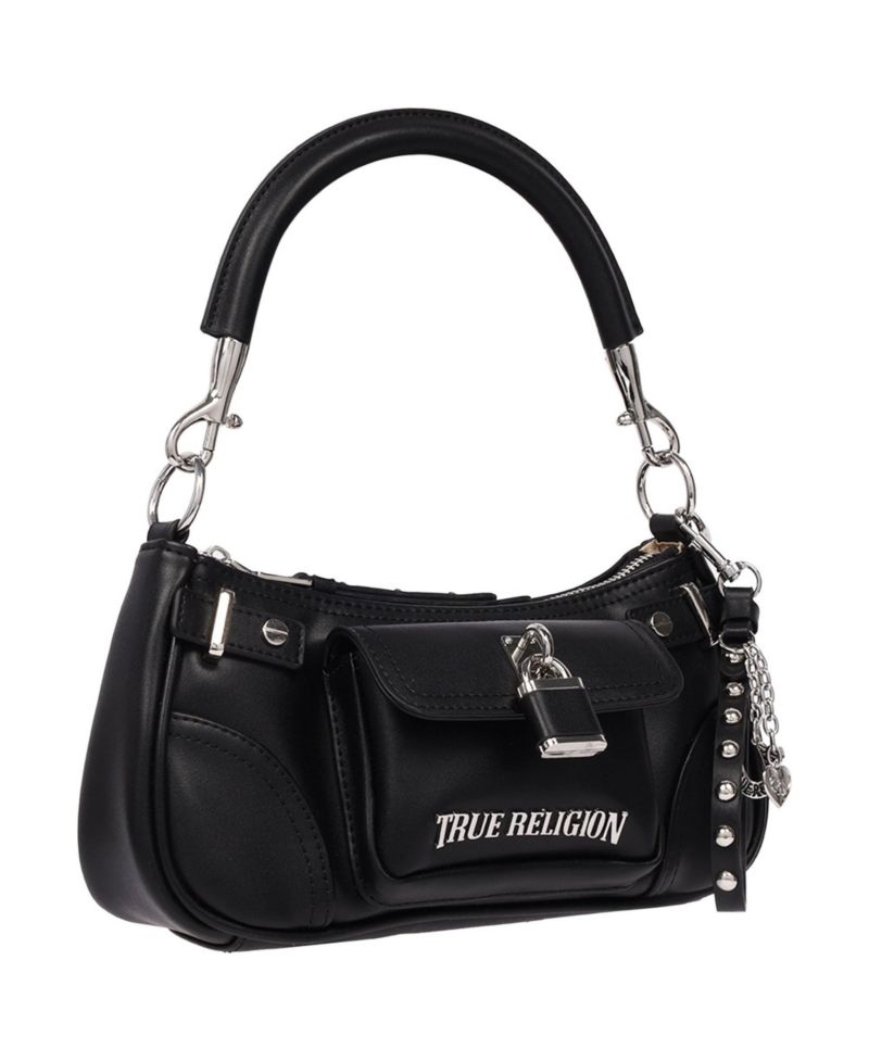 Women's Moto Shoulder Bag with Lock Pocket Charm – Convertible Shoulder and Crossbody Purse