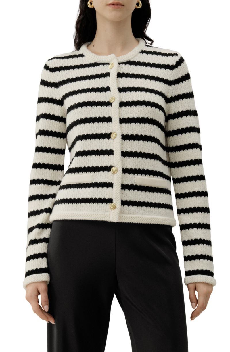 Women's Stripped Crochet Washable-Wool Cardigan