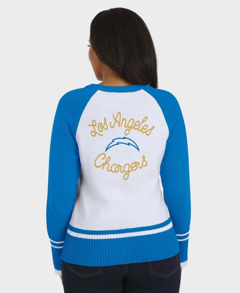 Women's White/Powder Blue Los Angeles Chargers Colorblock Raglan Sweater