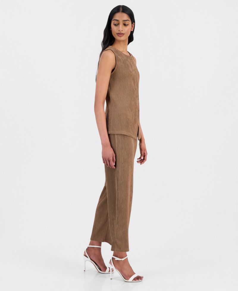 Women's Crinkle-Knit Pull-On Wide-Leg Pants