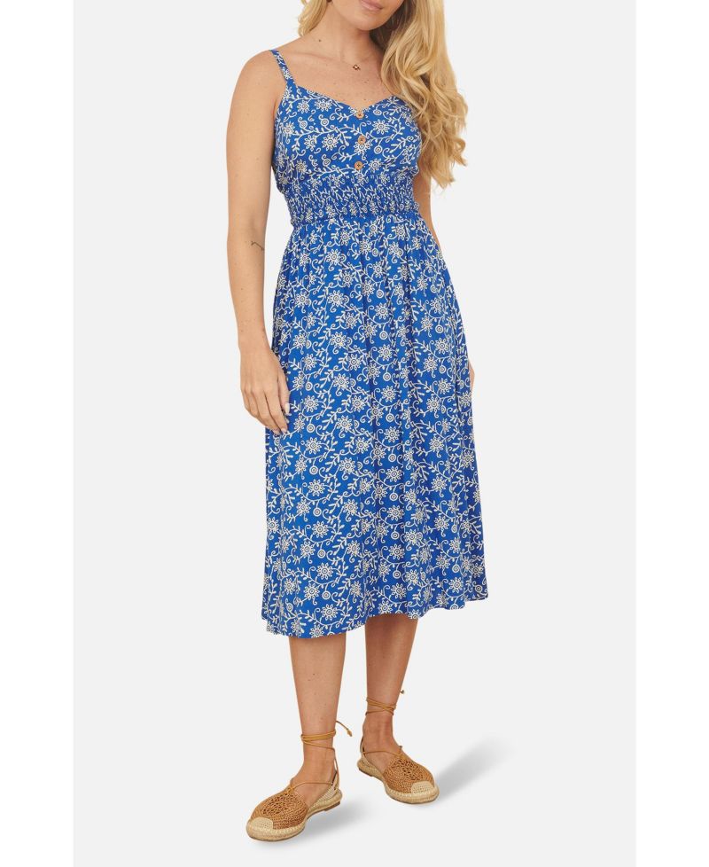 Women's Printed Sweetheart Neckline Midi Dress
