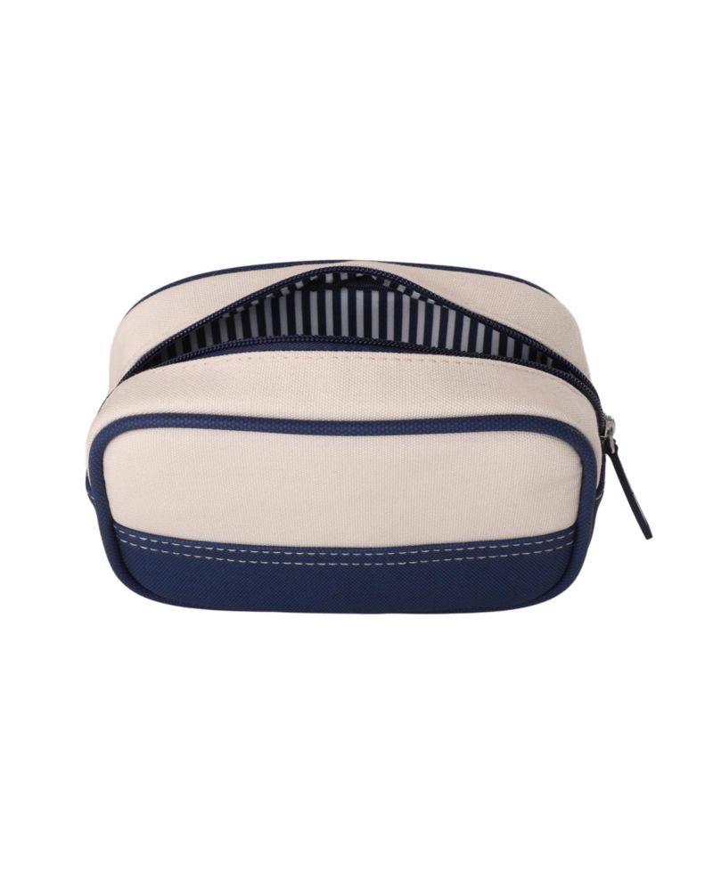 Medium Rectangular Dopp Kit for Travel, Striped Canvas Toiletry Bag with Top Zip