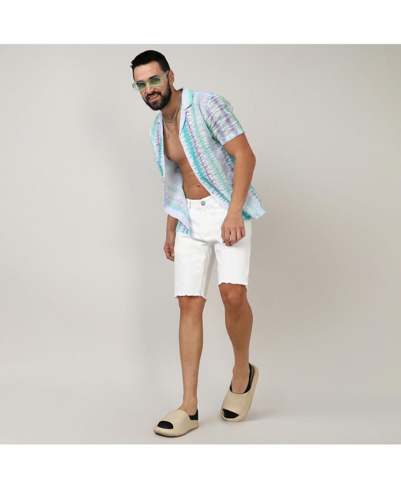Men's Sea Green & Lavender Horizontal Tie-Dye Shirt