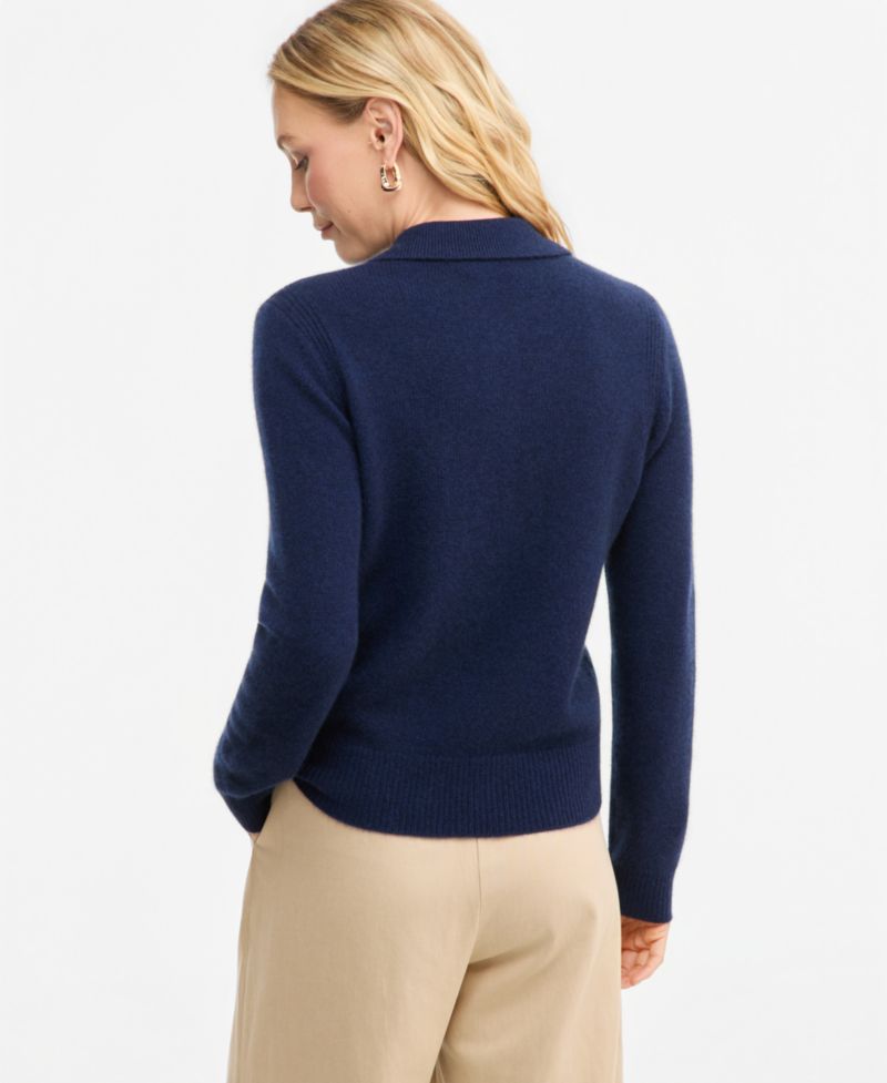 Women's 100% Cashmere Half-Button Collared Sweater