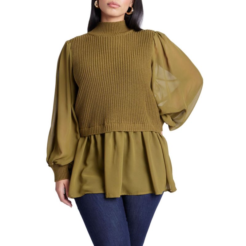 Women's Twofer Sweater With Chiffon