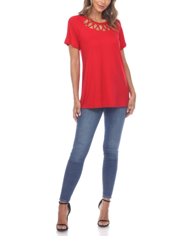 Plus Size Crisscross Cutout Short Sleeve Top