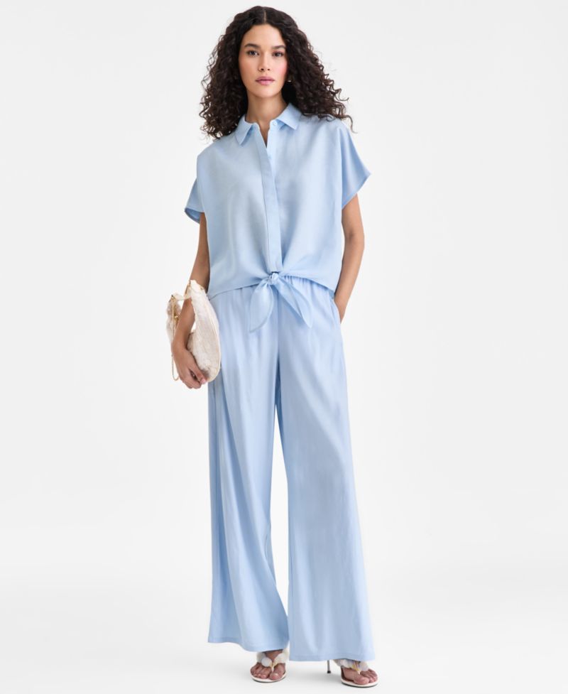 Women's Linen-Blend Wide-Leg Pull-On Pants