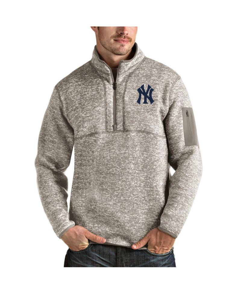 Men's Oatmeal New York Yankees Fortune Quarter-Zip Pullover Jacket