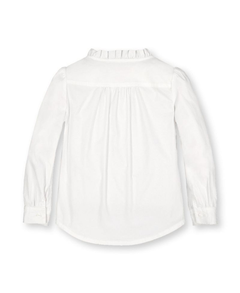 Baby Girls Hope and Henry Long Sleeve Ruffle Neck Button Down Blouse with Pintucking