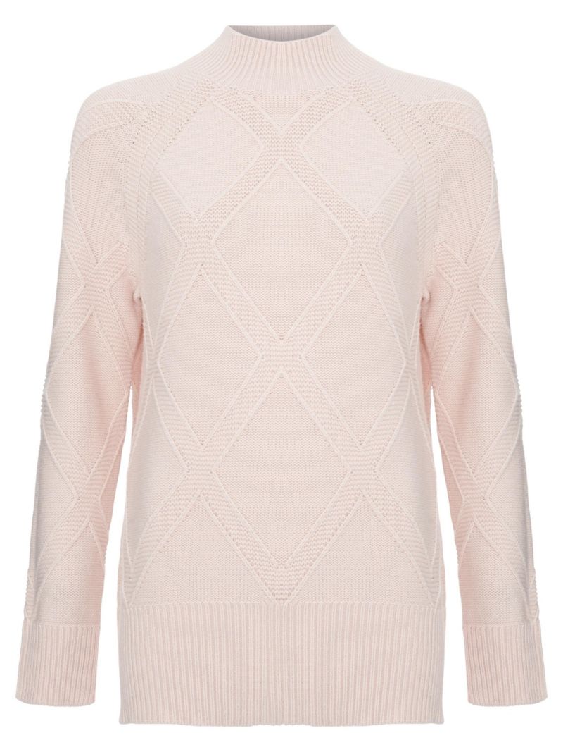 Women's Tara Mock-Neck Diamond Cable Knit Jumper