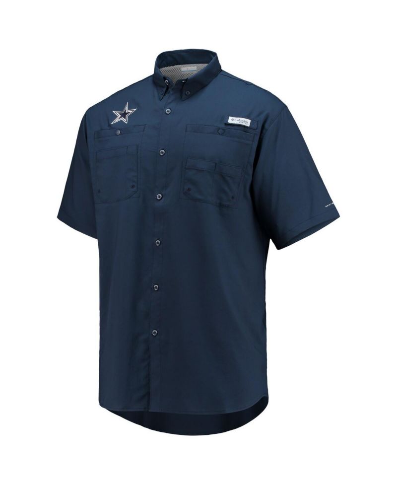 Men's Navy Dallas Cowboys Tamiami Omni-Shade Button-Down Short Sleeve Shirt