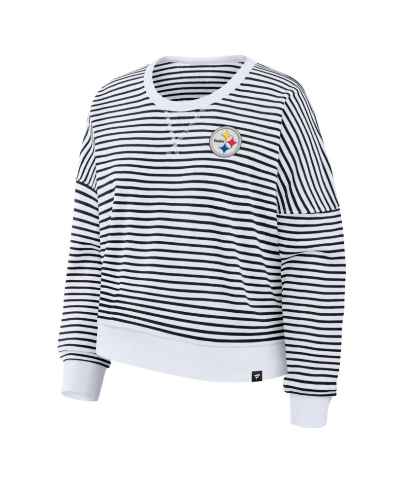 Women's White/Black Pittsburgh ST-Shirtlers Striped Oversized French Terry Sweatshirt