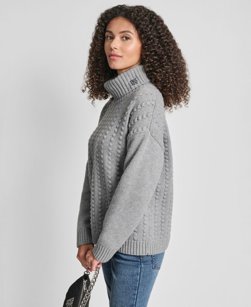 Women's Turtle Neck Bobble Stitch Long Sleeve Sweater