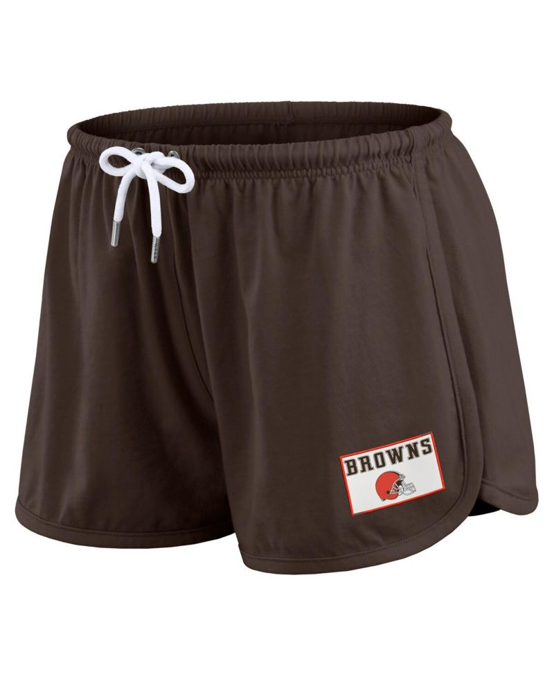 Women's 2-Piece Brown Cleveland Browns Heavy Rugby Jersey Long Sleeve T-Shirt and Shorts Lounge Set