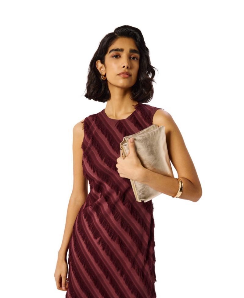 Women's Fringe-Textured Sleeveless Midi Dress