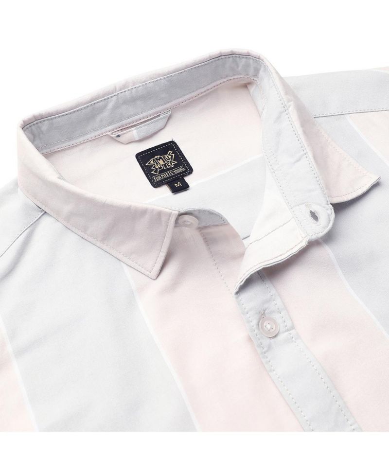 Men's White And Blue Striped Regular Fit Casual Shirt