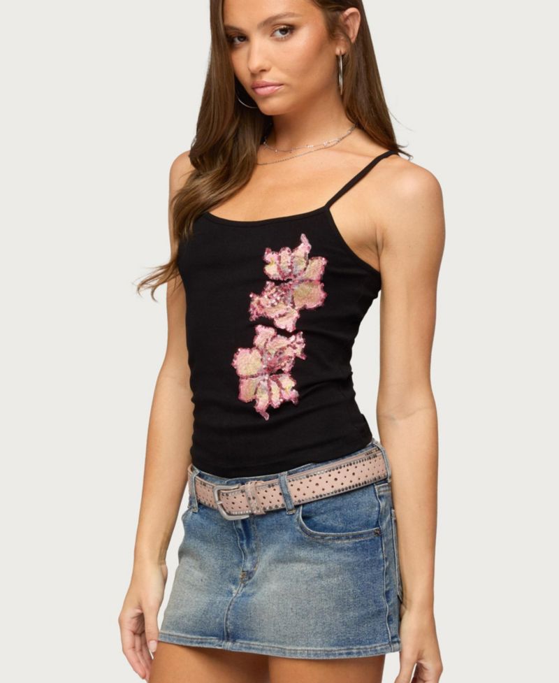 Women's Sylvanna Sequin Flower Tank Top