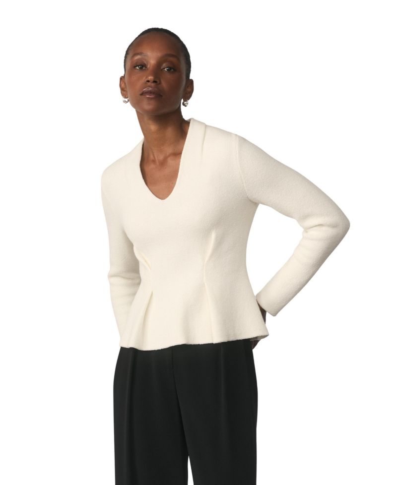 Women's Roveta Peplum V-Neck Long-Sleeve Cotton-Blend Top