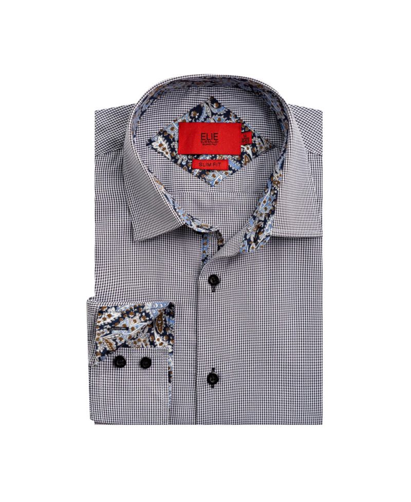 Big Boys Black Slim Fit Houndstooth Dress Button-Down Shirt