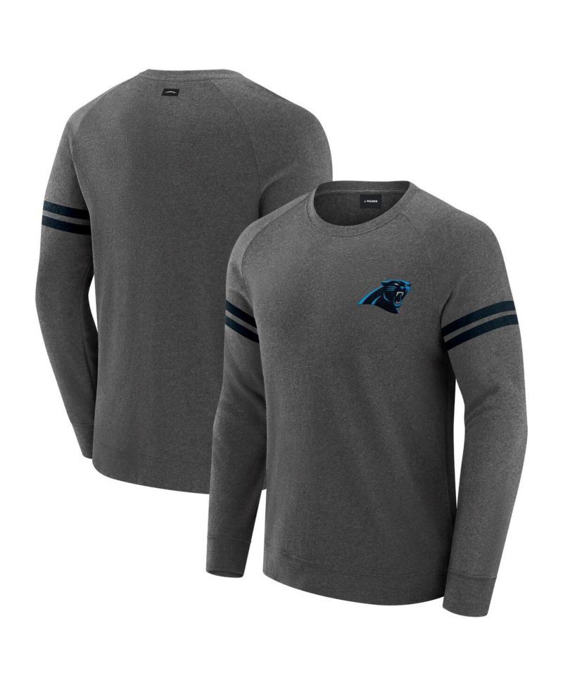 Men's Dark Heather Gray Carolina Panthers Players Lounge Raglan Tri-Blend Sweatshirt