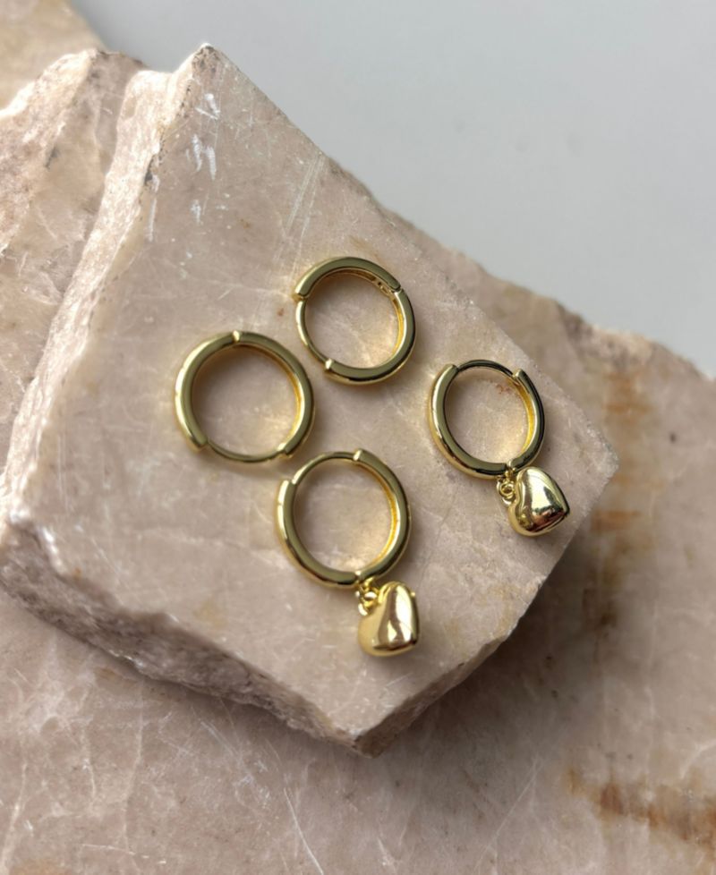 Gold Plated Heart Huggie Earring Set
