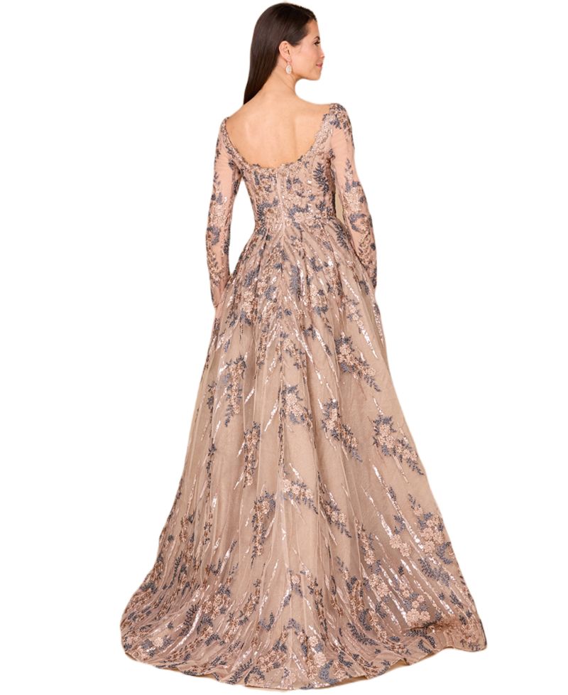 Women's Long Sleeve Lace Gown with Overskirt