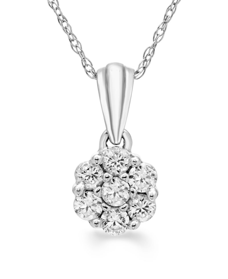 Diamond Cluster Pendant Necklace (1/4 ct. t.w.) in 14k White Gold