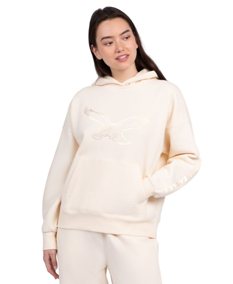 Women's Cream Philadelphia Eagles Pastel Relaxed Travel Hoodie