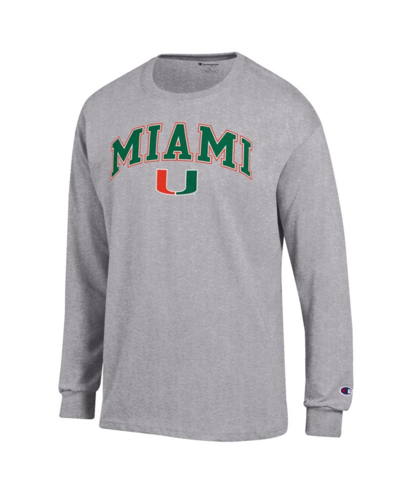 Men's Champion Heather Gray Miami Hurricanes Arch Over Logo Long Sleeve T-Shirt
