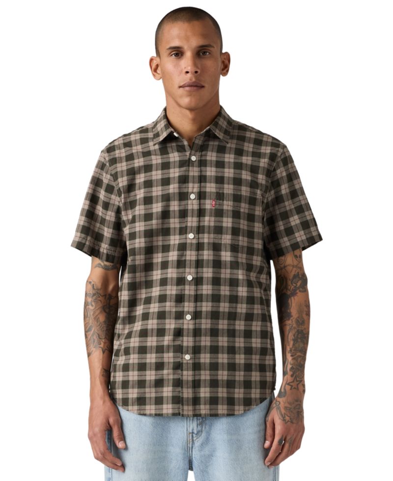 Men's Point Collar Short-Sleeve Regular-Fit Cotton Shirt