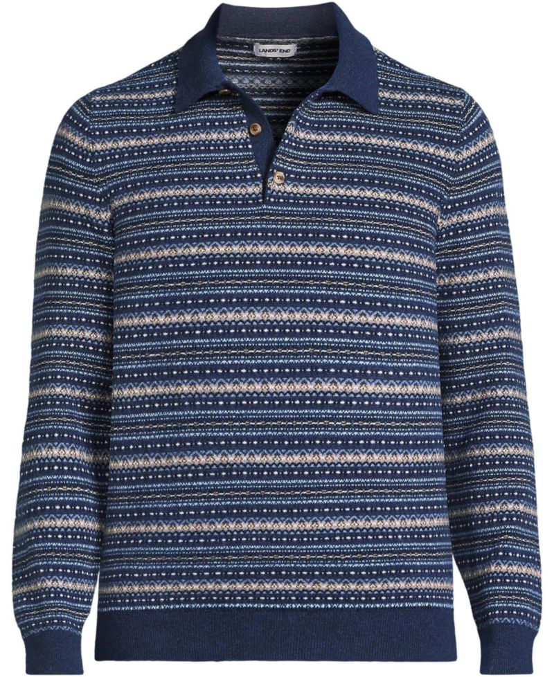 Men's CashTouch Fairisle Long Sleeve Sweater Polo