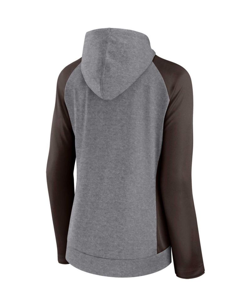 Women's Heather Gray, College Brown Cleveland Browns Blind Side Lightweight Full-Zip Hoodie