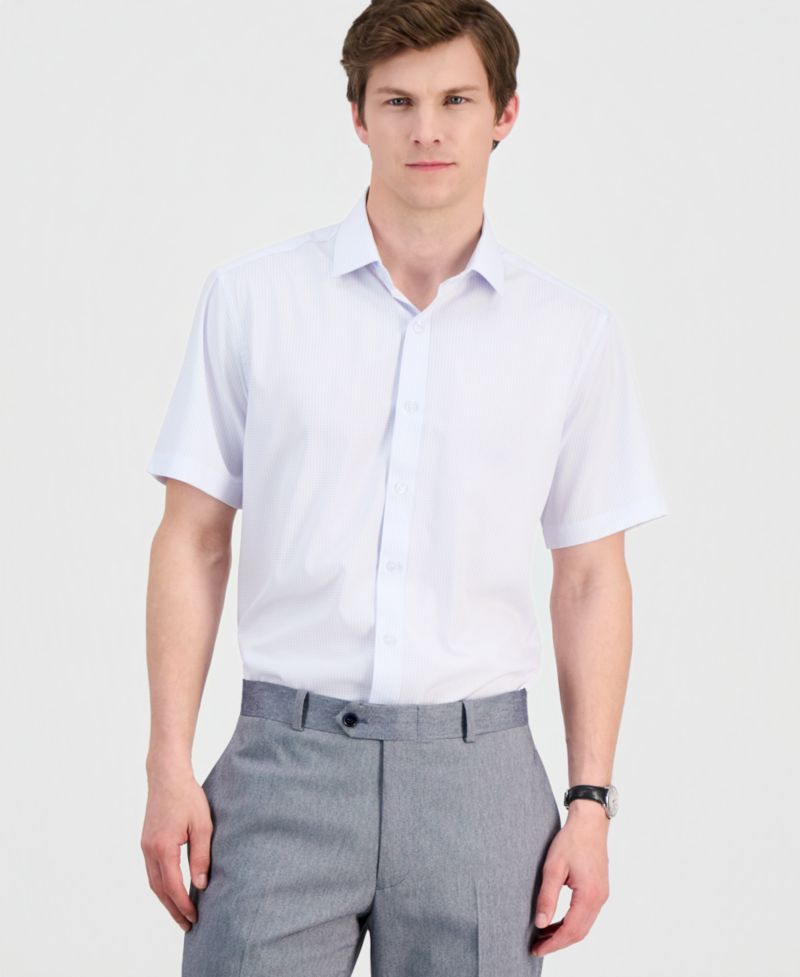Men's Slim-Fit Performance Four-Way Stretch Short-Sleeve Dress Shirt