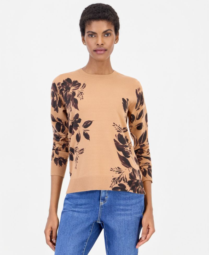 Women's Printed Fine Gauge Crewneck Sweater