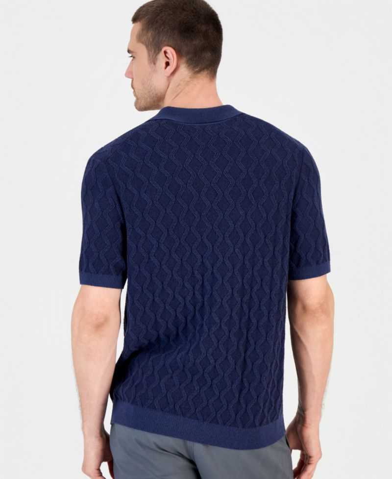 Men's Textured Johnny Collar Polo Shirt