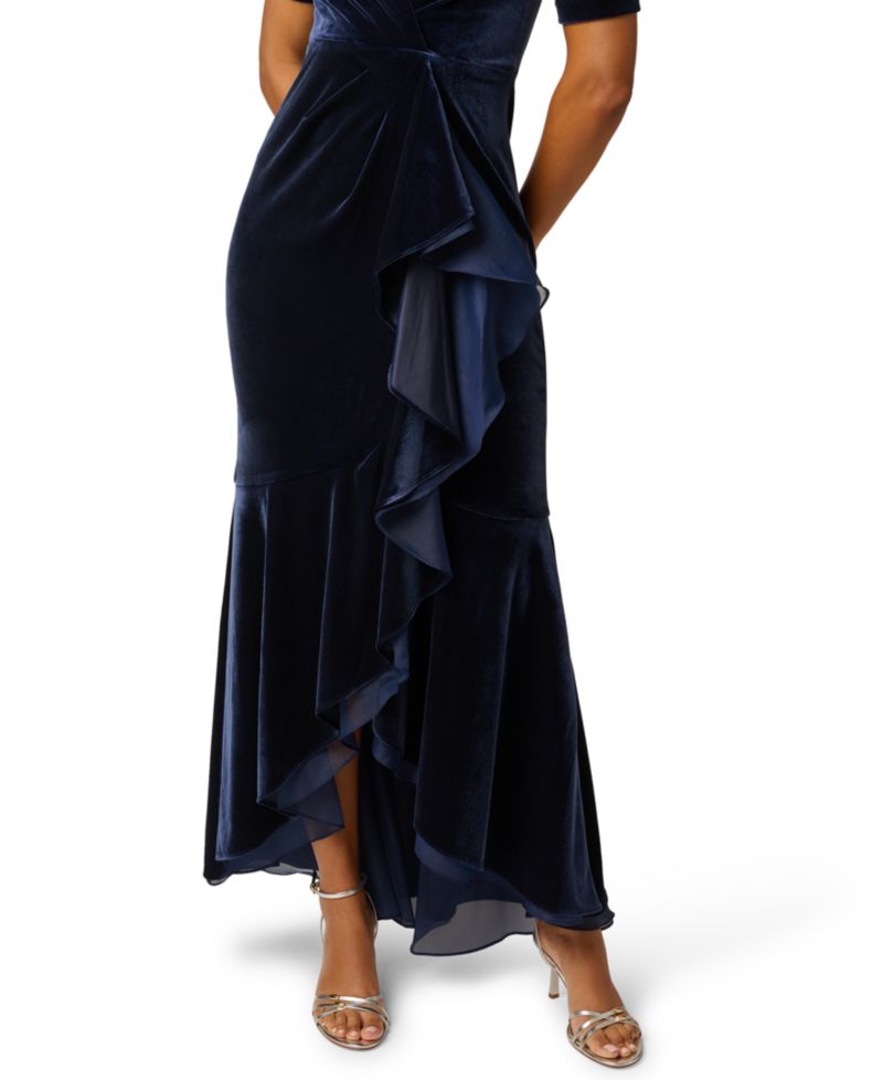 Women's V-Neck Velvet Cascade Gown