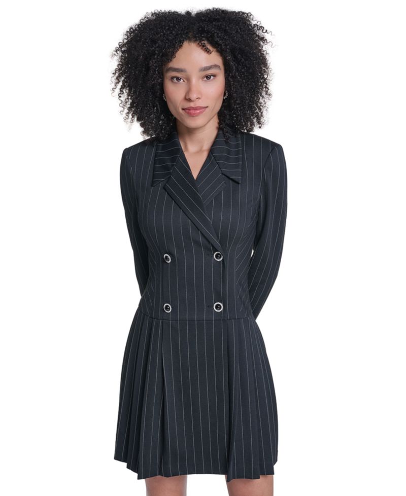 Women's Pinstripe Pleated Skirt Blazer Dress