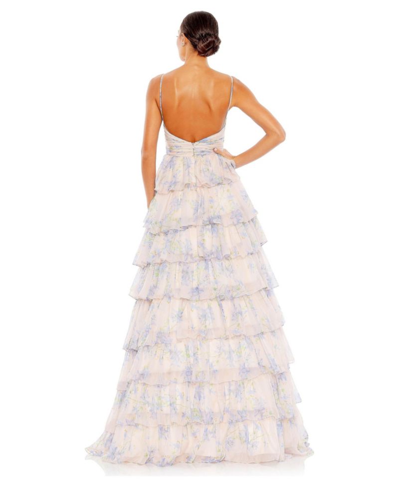 Women's Floral Cut Out Ruffle Tiered Gown